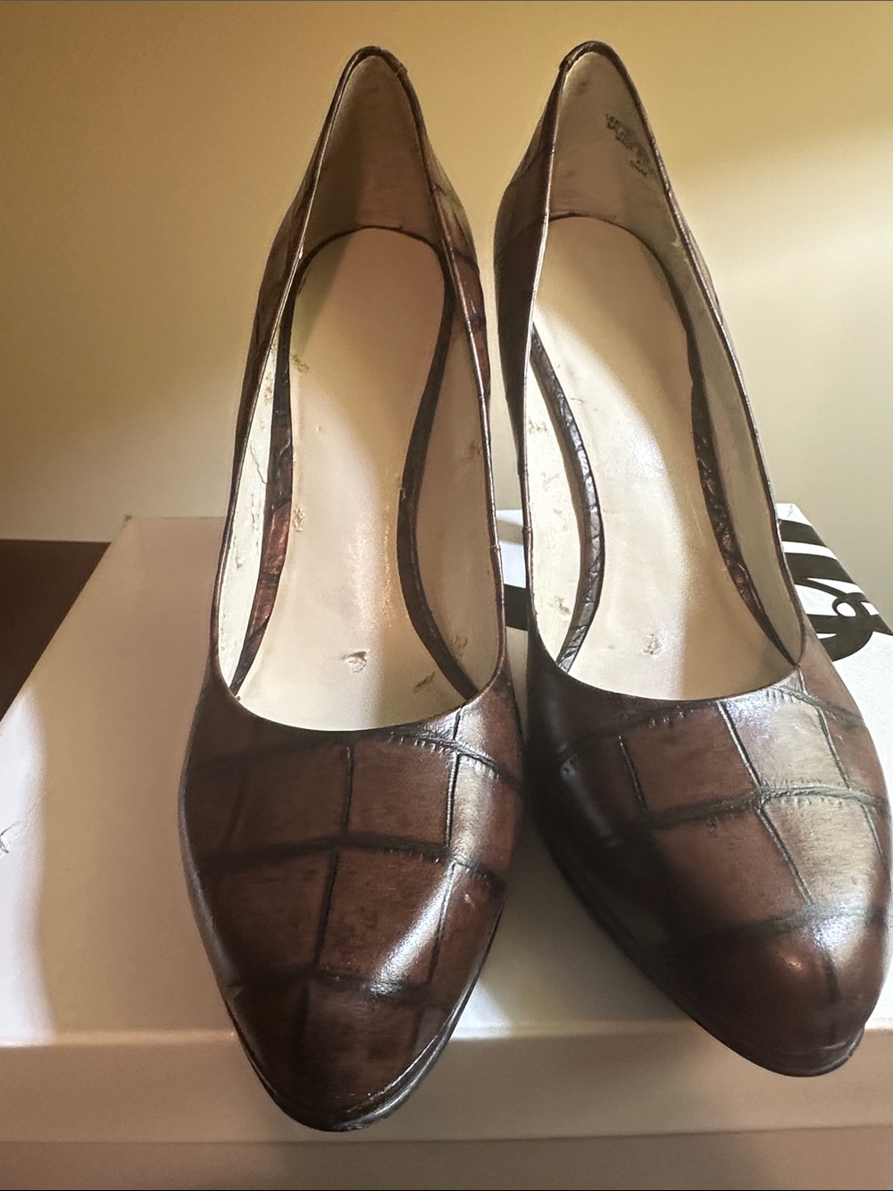 Nine West Brown Croc-Embossed Pointed-Toe Pumps